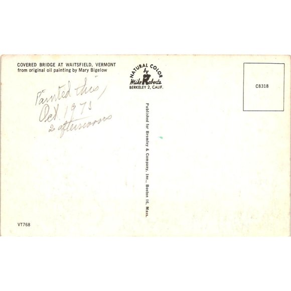 Covered Bridge Waitsfield Vermont Postcard Travel Souvenir Unposted Snow Winter - Picture 2 of 2